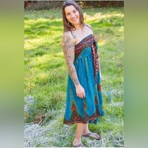 Zig Zag Strapless Blue Dress/Skirt One Size Up To Large Peacock Animal Print New